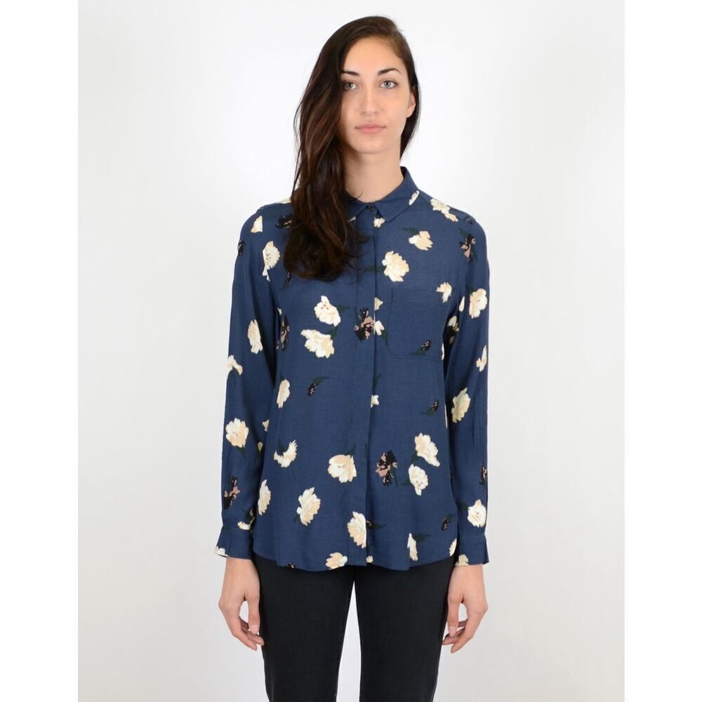 Ganni Navy Blue Floral Button-Up Blouse